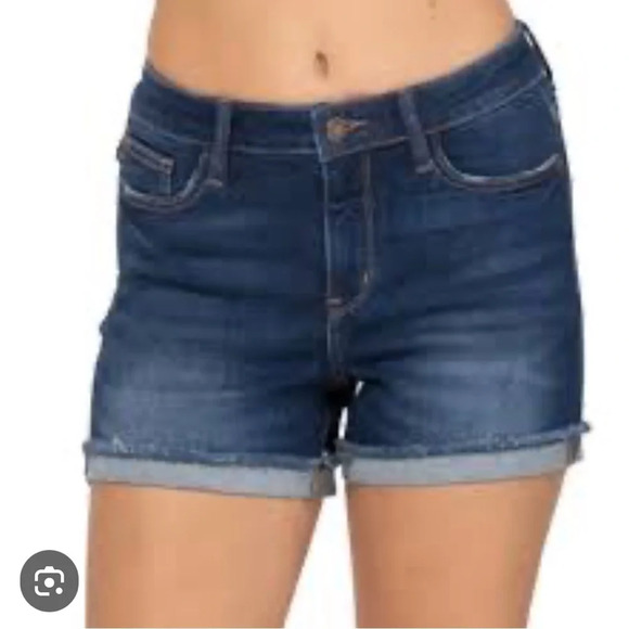 Judy Blue cuffed‎ mid rise dark wash denim jean shorts size small - Picture 4 of 4